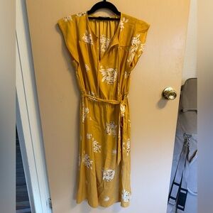 LOFT Mustard Floral Midi Dress